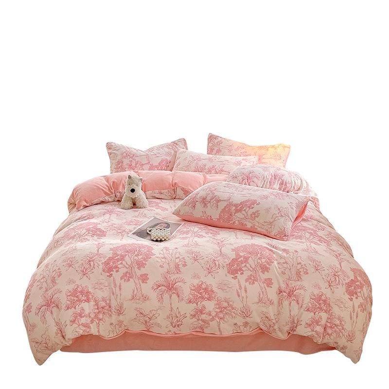 Thickened Milk Fleece Four-Piece Warm Coral Fleece Bed Sheet Quilt Cover Fleece Bedding Flannel