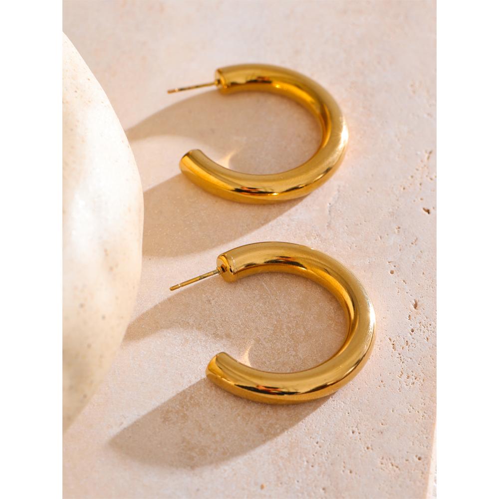 Eetit Daily Versatile Stainless Steel C-Shape Huggie Earrings for All Occasions 18K Gold Color Simple Charm Jewelry New