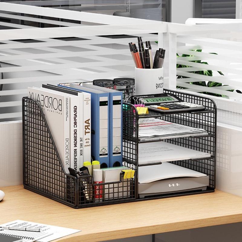 Multi-Layer Desktop Bookshelf Organizer: Large Capacity File and Paper Storage Rack