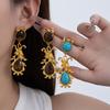 Medieval Style Niche Retro Design Earrings, Bows, Tiger'S Eye Stone Earrings, High-End Blue Glazed Ear Jewelry Women