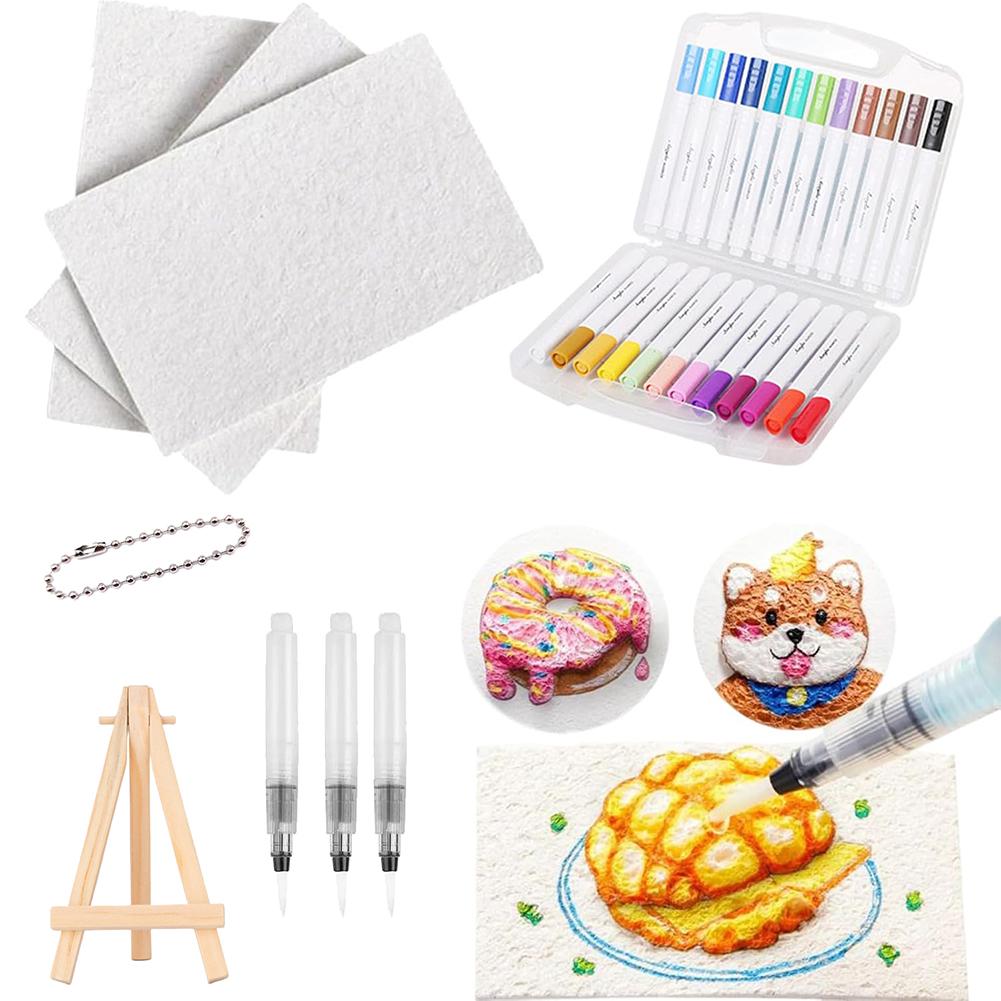 3D Drawing Magic Canvas Sponge with Watercolor Brush Marker Pen Foam Texture Painting Paper Magic Painting Paper Art Supplies