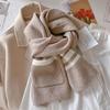 Pocket scarf women's autumn and winter plaid striped wool blend versatile student couple warm scarf dual-purpose tide