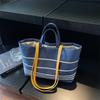 Canvas Striped Tote Bag Women's 2026 New Korean Leisure Bag Large Capacity Simple Fashion Commuter Shoulder Bag