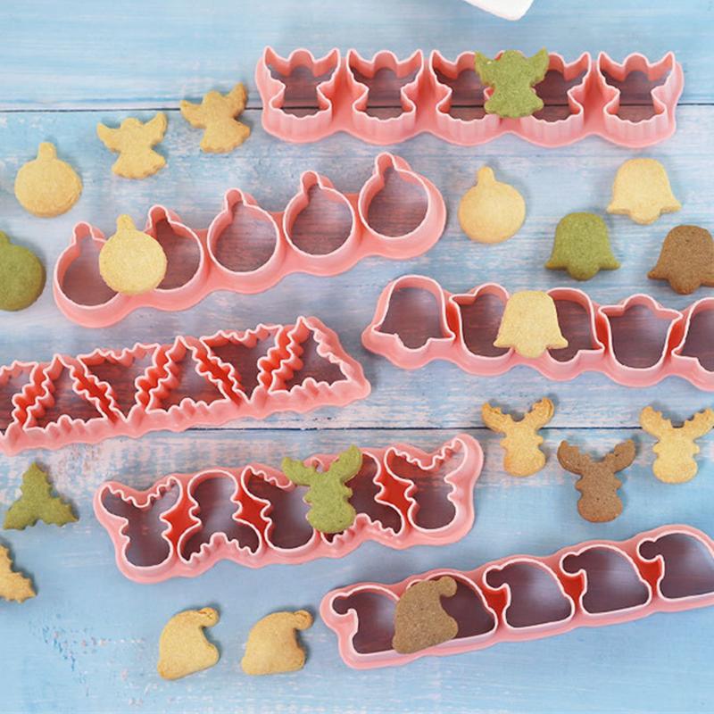 New Christmas Cookie Cutters Stamp Xmas Tree Small Deer Angel Pattern Biscuit Embosser Mould 3D Cake Baking Party Cookie Making