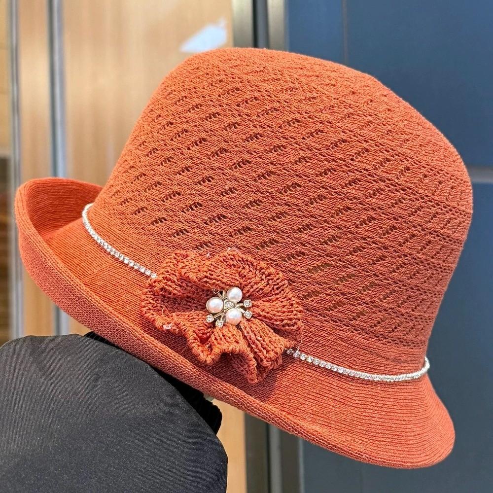 Round-Top Sun Hat Polyester Bucket Hat High-End Hepburn-Style Middle-aged Mother Hat Vacation