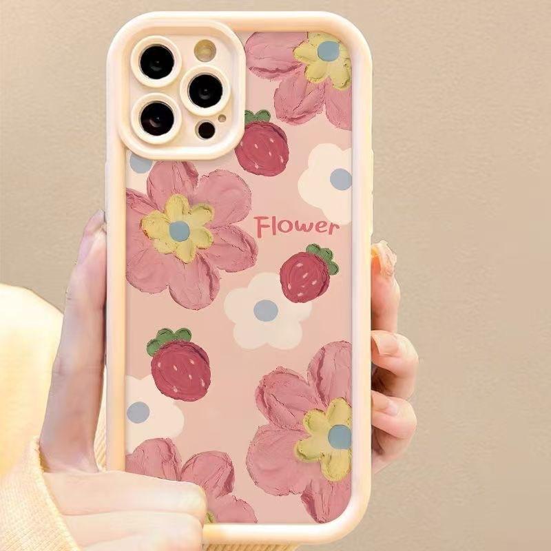 Ins Wind Strawberry Flower Applies To Apple 17promax Mobile Phone Case iPhone16/15/14 Silicone 13 Soft Case 8
