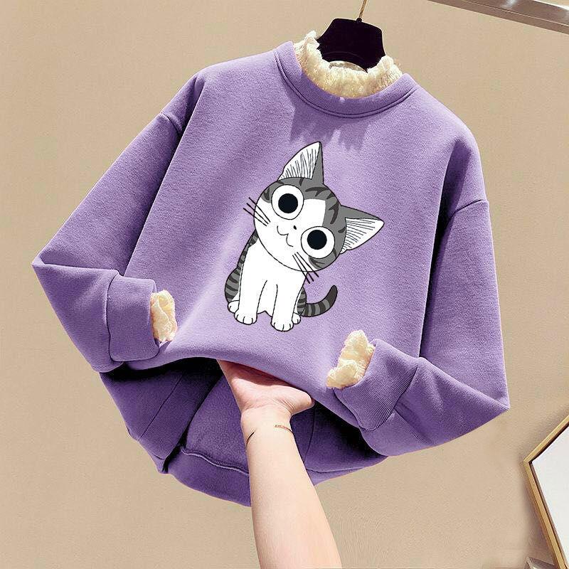 Fleece Padded Girl's Sweater Korean Style Long-sleeved Children's Top Autumn and Winter Clothes