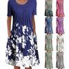 Vestido solto feminino casual de verão com decote redondo e manga curta estampado