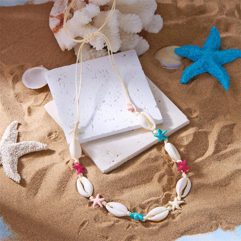 Bohemia Starfish Shell Zircon Set For Women Sand Beach Hand Woven Necklace Bracelet Female Party Banquet Zircon Accessories