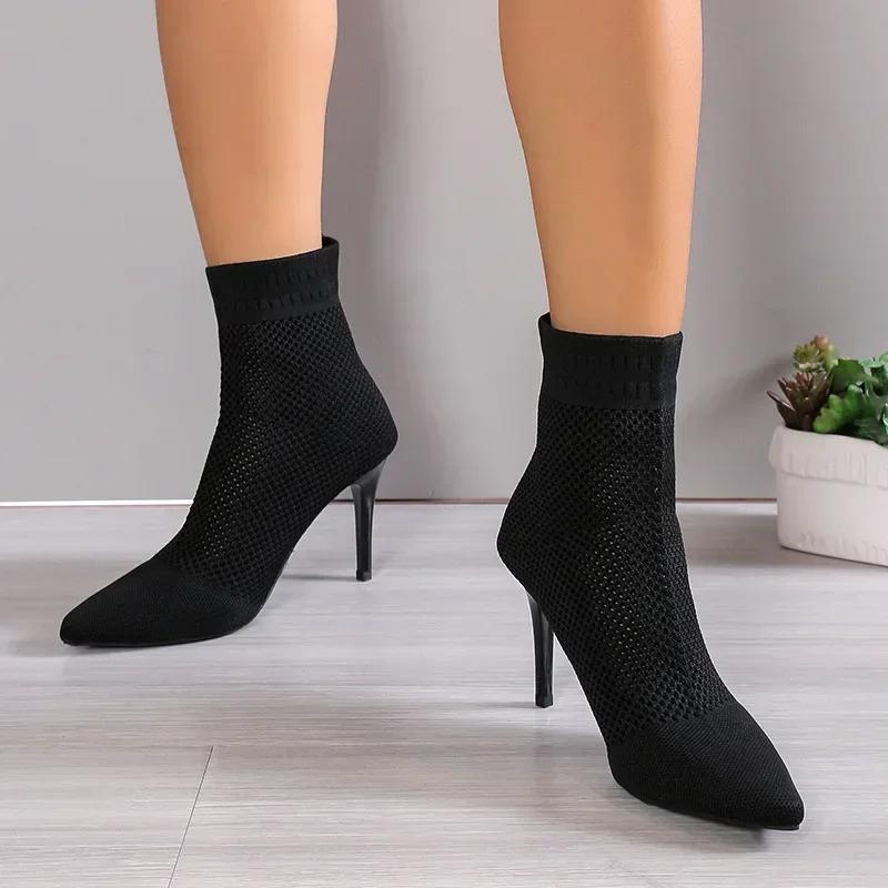 Pointed Toe High Heels Shoes for Women Sexy Ankle Chelsea Boots Winter Knitting Sock Botas  New Designer Femme Pumps Zapatos