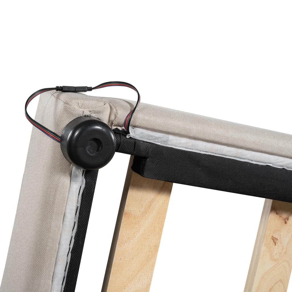 Schlafsofa 140x200 LED-Beleuchtung USB/Type-C Polsterbett Knopftuft-Kopfteil Lattenrost Tagesbett Gästebett Beige