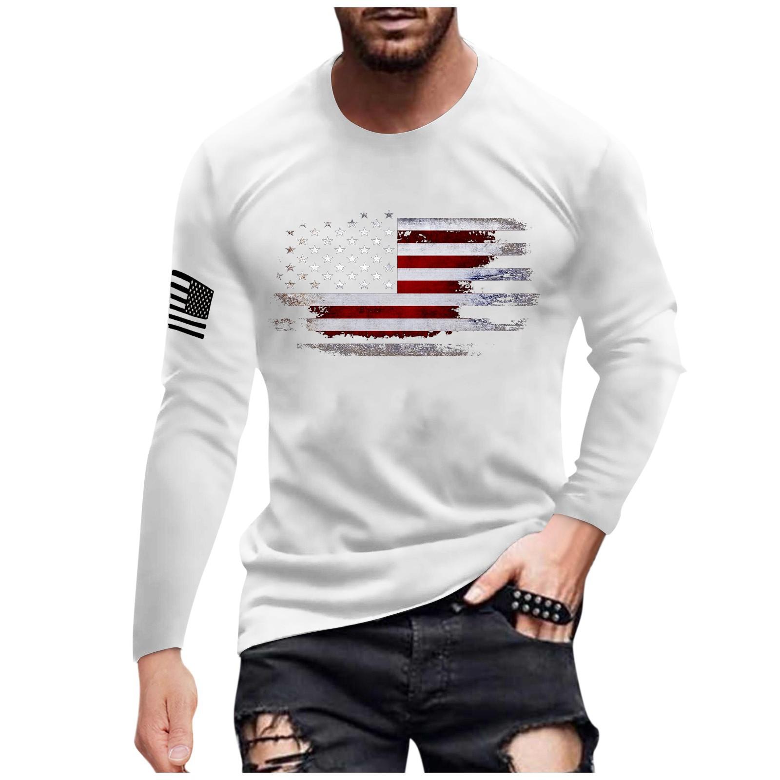 

Мужская футболка с длинным рукавом и принтом осеннего флага Мужская повседневная футболка с длинным рукавом и круглым вырезом XXXXL белый