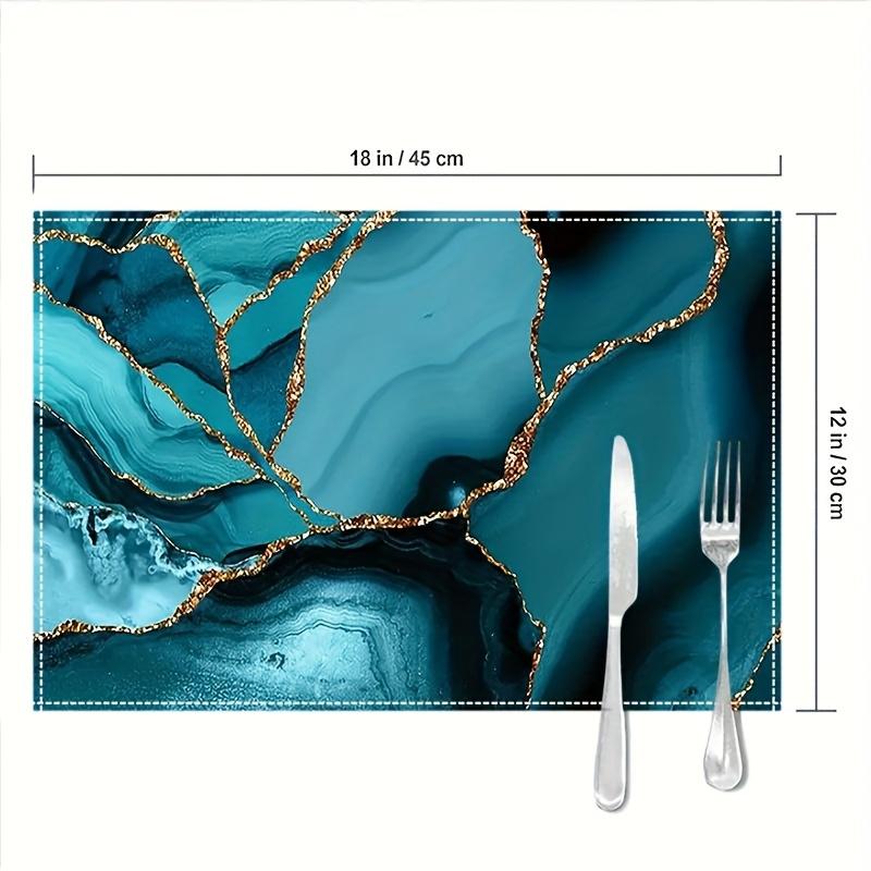 4/6pcs Marble Style Placemats 12x18 Inches, Heat Resistant Non-Slip Table Mats, Abstract Blue, Cyan, Turquoise and Golden, Suitable for Dining Decor,