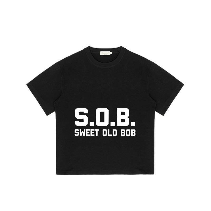 Black T Shirt with Sob Sweet Old Bob Print for Casual Wear