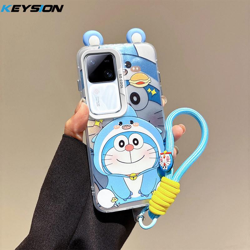 KEYSION Cute Ear Cartoon Case for VIVO V30 Pro 5G V30 with Lanyard Soft Silicone+PC Shockproof Phone Back Cover for VIVO V30 Pro
