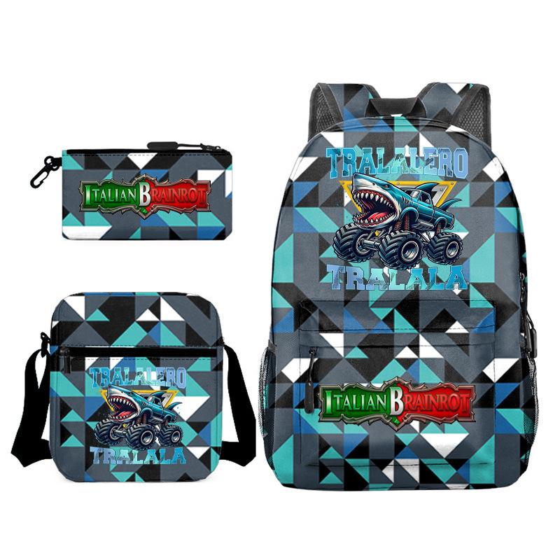 Cartoon abstract Shanhaijing primary school students and teenagers backpack schoolbag tongtongsahur three-piece set L