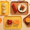 Plastic Tray Canteen Dinner Plate Household Living Room Snack Tea Tray Imitation Wood Grain Rectangular Kindergarten Fruit Plate
