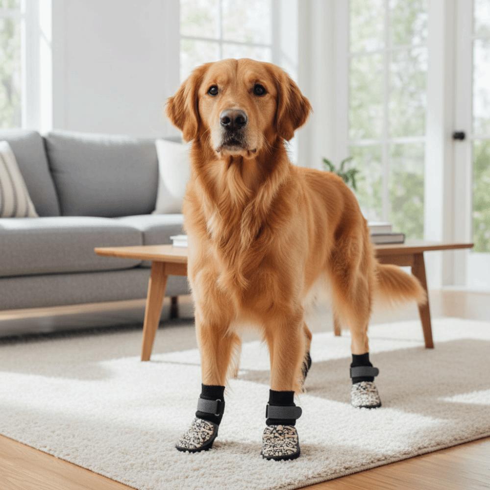 4 pieces/set Paw Pattern Anti-Slip Dog Socks Wear Resistant Anti-licking Dog Shoes Socks Adjustable Warm Pet Knitted Socks