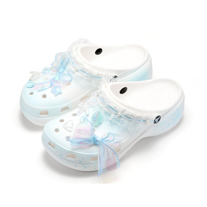 Crocs Classic Platform Clog EVA Sea Salt Dream Rui Crown Hand-painted Lace Cute Hole Shoes Unisex White