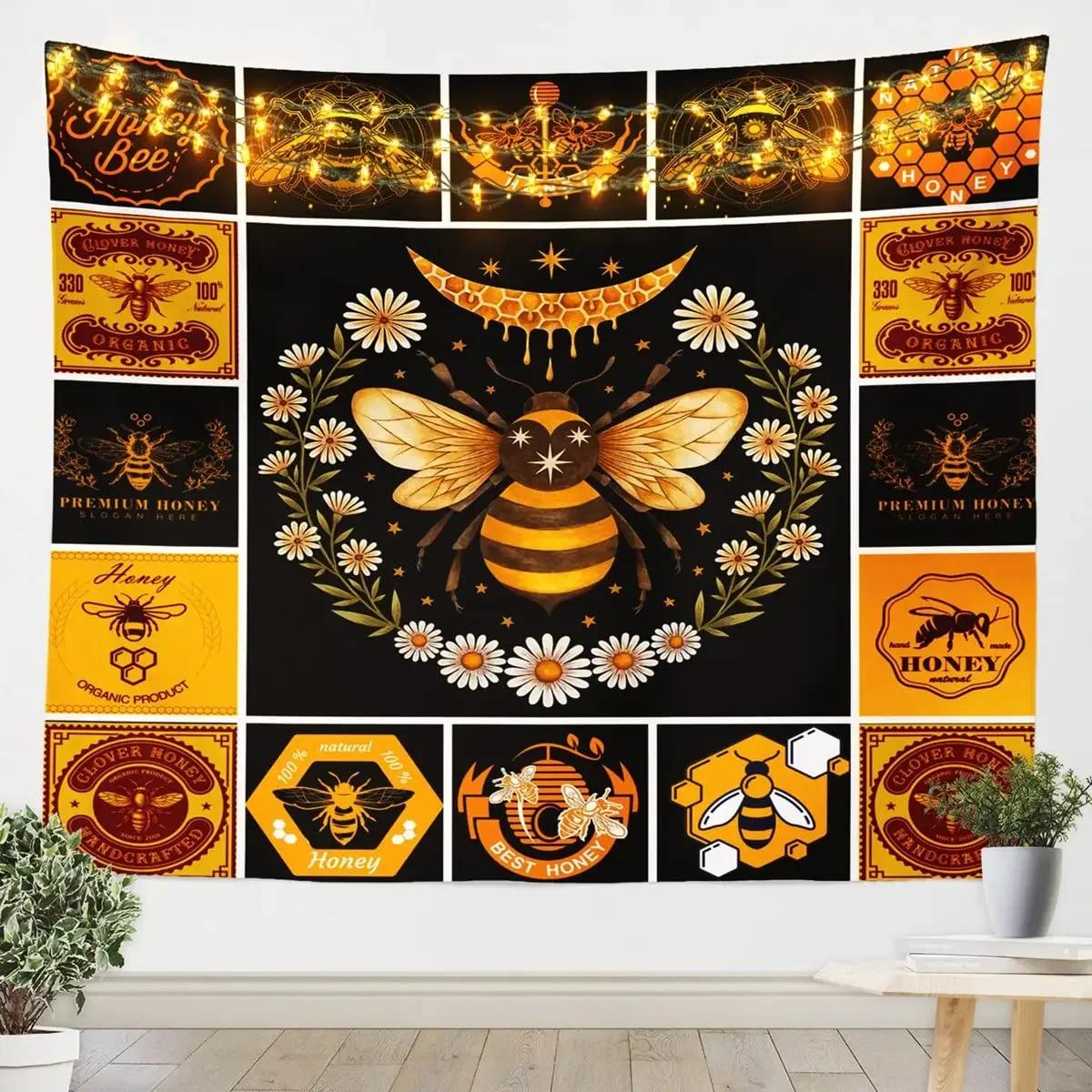 

Bee Daisy Flower Pattern Tapestries Bohemian Hippie Psychedelic Tapestries Wall Hanging For Home Dorm Bedroom Living Room Decor 74x94cm(29x37in)
