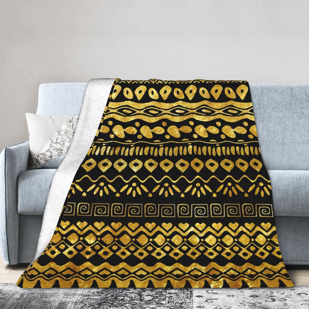 Tribal Artwork African Art Black And Gold Flannel Throw Blanket Blanket for Sofa Bedroom Warm Bed Rug,