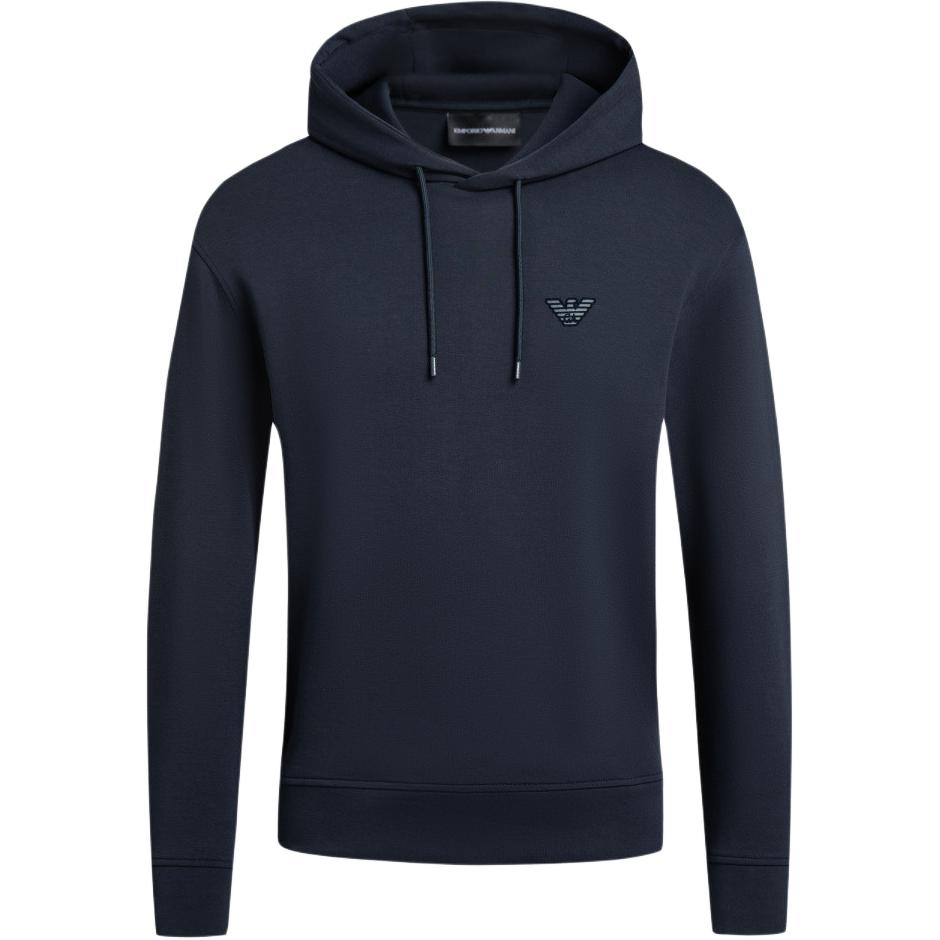 Emporio Armani FW24 Solid Color Logo Letter Hooded Pullover Long Sleeve Sweatshirt Men sweatshirt Navy-Blue 6D1M94-1JHSZ-0950 L