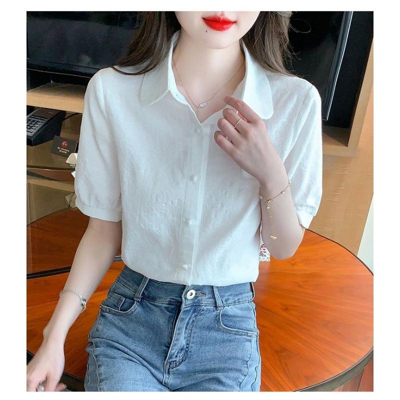 Summer New Style Jacquard Embroidery Casual Fashion Versatile Women's Short Sleeve Shirt