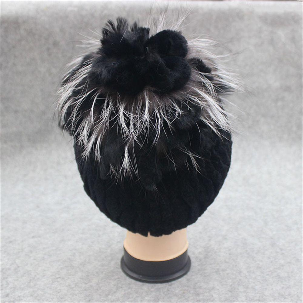 Real Fur Beanies Hat Russia Women Warm Real Rex Rabbit Fur Hats Rabbit Fur Cap Elastic Knitted