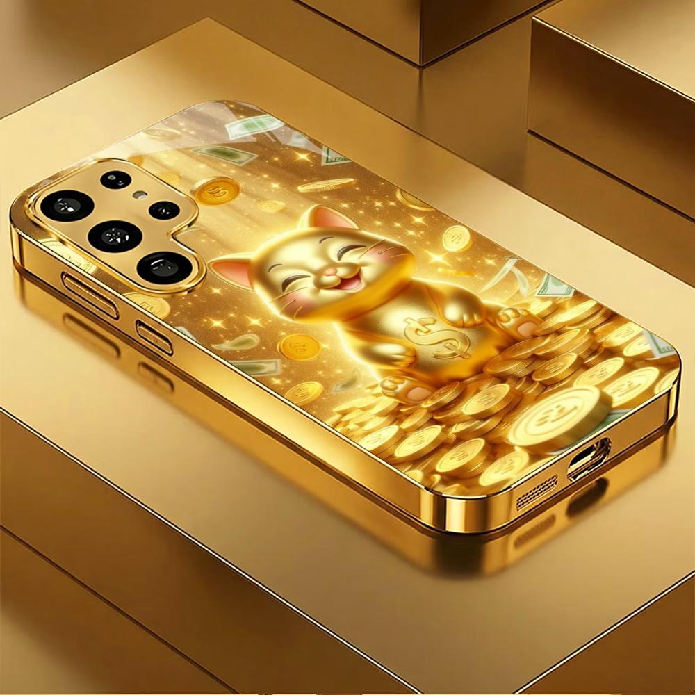 

Shining kitty Wealth High-end PhoneCase Electroplated Glass PhoneCase for Samsung Galaxy S26 S25 S24 S23 S22 S21 FE,Ultra,Plus GalaxyS25