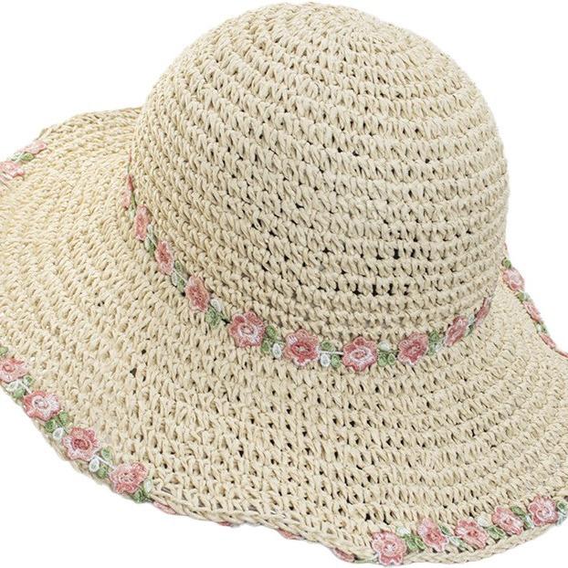 Sweet and Versatile Woven Straw Hat for Women On The Beach Sun Protection Fisherman's Hat with Large Brim Showing Face and Small Basin Hat Trendy