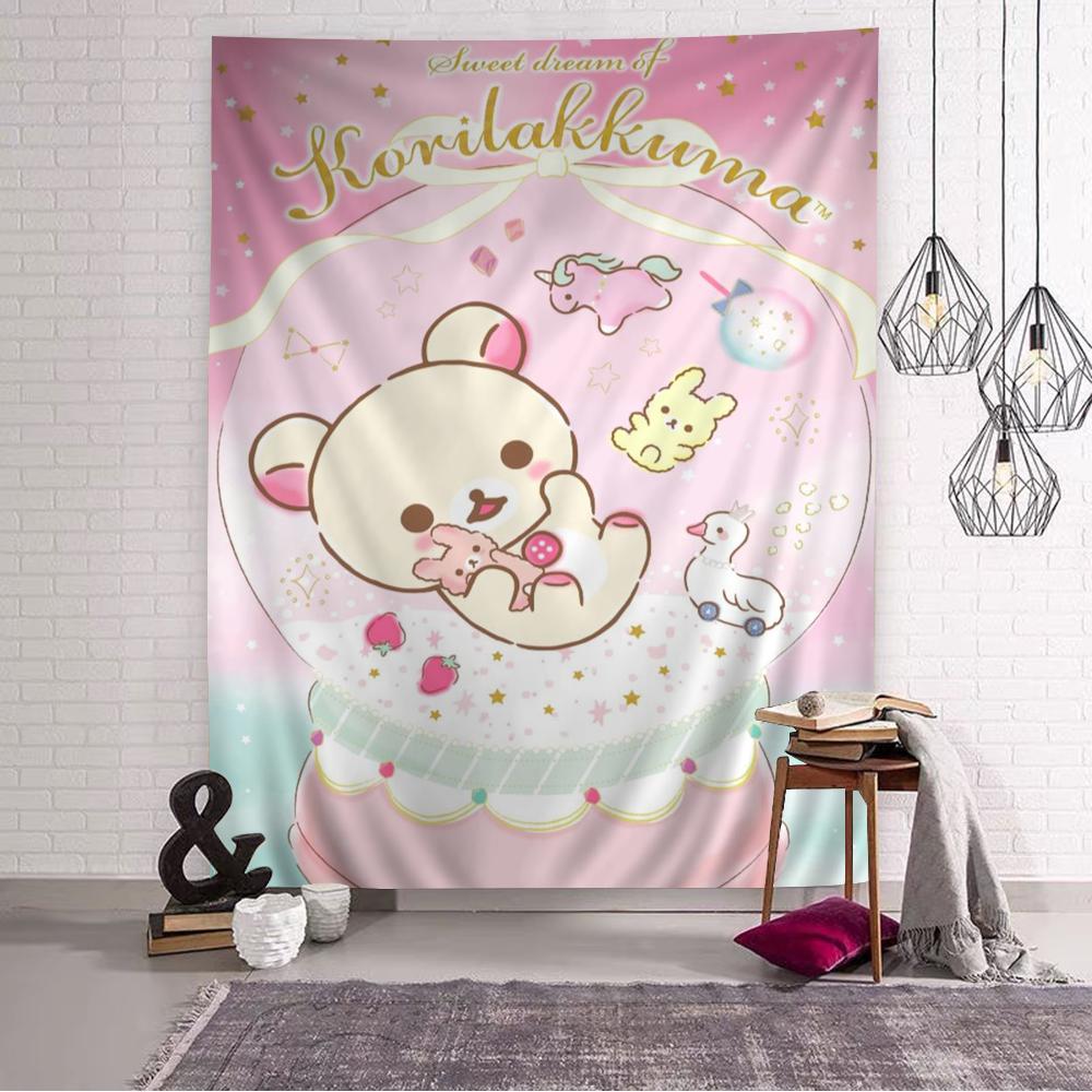 Cute Rilakkuma Bear Printed Large Wall Tapestry Hanging Tarot Hippie Wall Rugs Dorm Home Decor