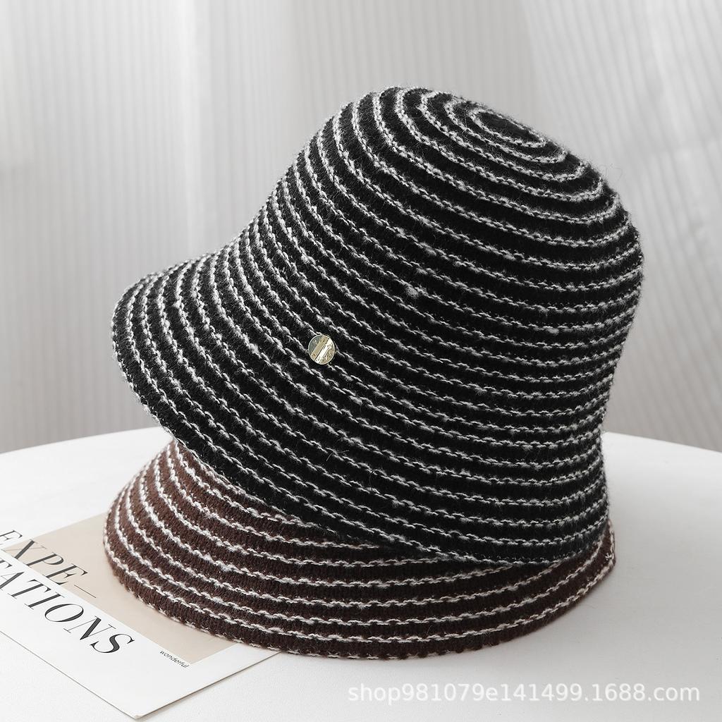 Autumn and Winter Striped Wave Fisherman's Hat Children's New Large Brim Outdoor Thermal Hat Webbing Fashion Basin Hat Big Head Circumference