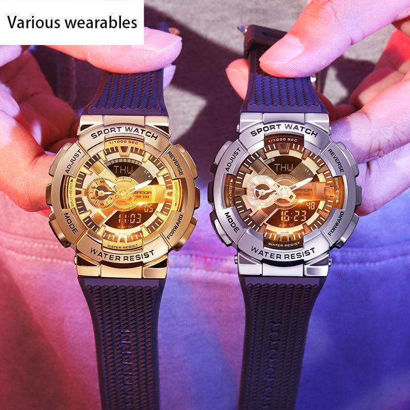 Reloj electrónico con movimiento sincrónico y doble pantalla para hombre, con función de luz manual y personalidad creativa.