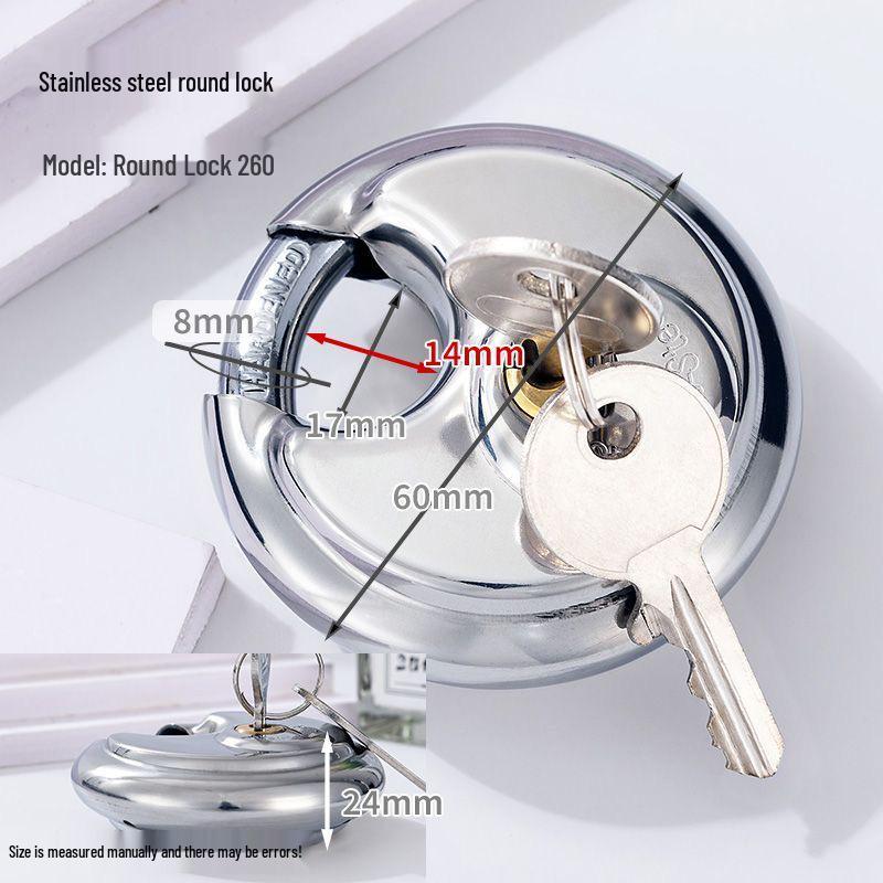

Круглый навесной замок-шайба из нержавеющей стали 201 с полностью медным сердечником: Безопасный противовзломный замок для входной двери