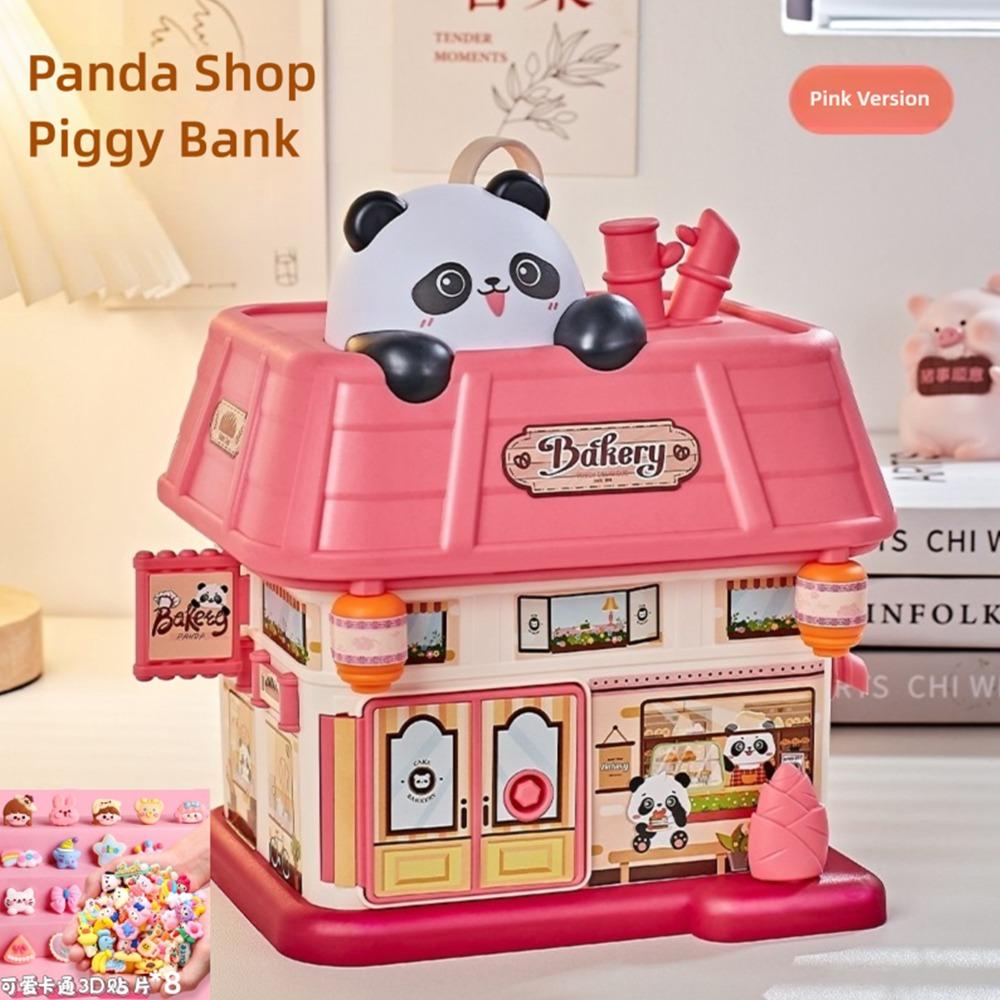 

Creative Panda Store Shaped Money Box Plastic Key Lock Piggy Bank Security Portable Cash Box Gift розовый