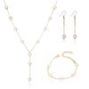 4PC Women's Fashion Imitation Pearl Necklace Earrings Bracelet Zircon Set Suitable for Wedding, Party, Festival Gifts