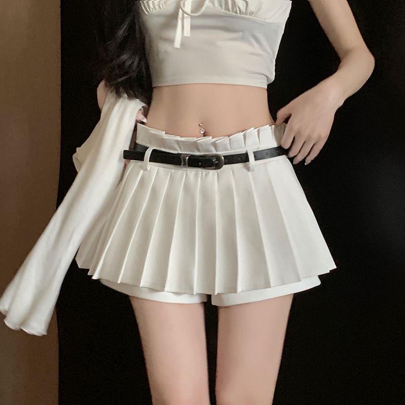 Women's High-Waist Black A-line Pleated Skort - Summer 2023 Casual Style