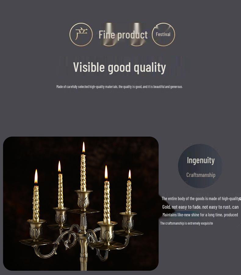 Bronze Retro Metal Candlestick with Three and Five Heads for Hotel, Wedding, or Restaurant Candlelight Dinners.