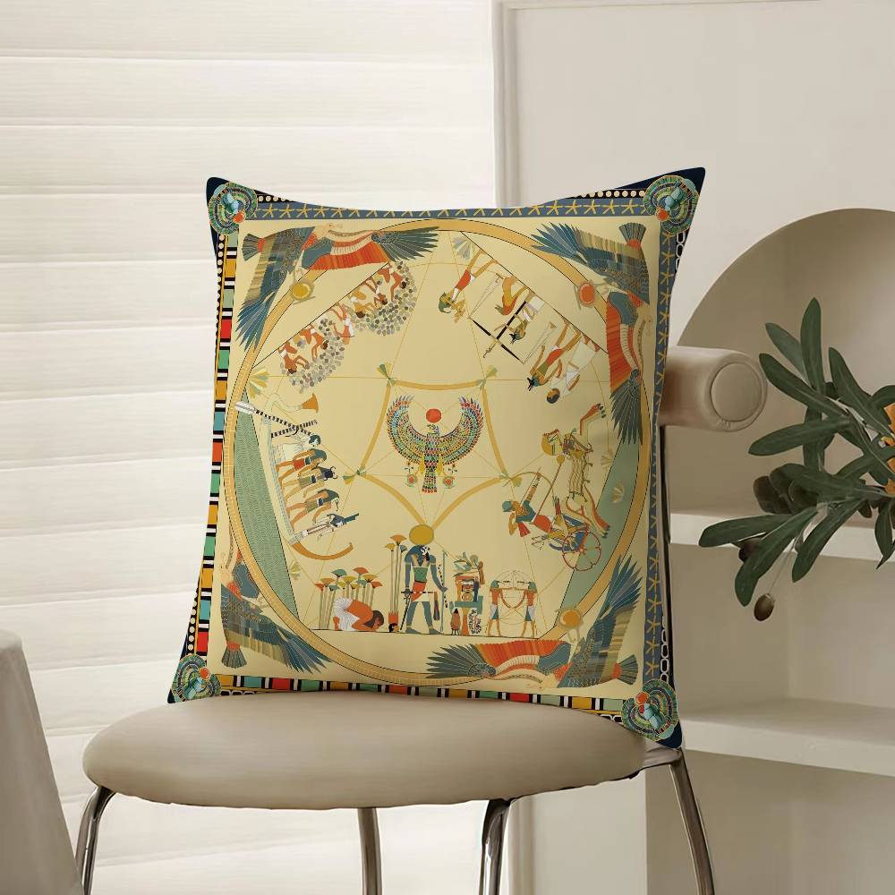 

Historical Egypt pharaoh Cultural Style Pillow Case Comfort Sofa Bed Silky elegant Invisible zipper Decorative cushion cover 12x12Inch