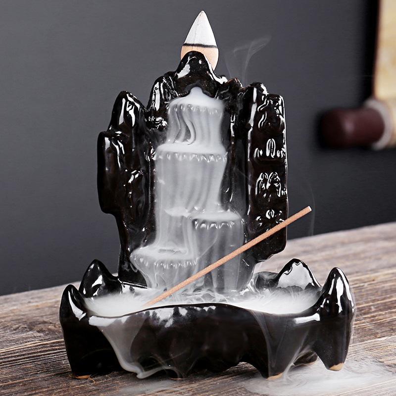 1PC Waterfall Incense Holder Backflow Incense Burner Smoke Cascade Design Ceramic Buddha Hand