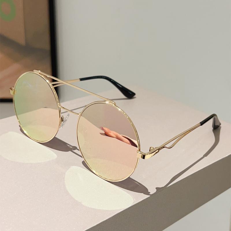 Vintage Round Sunglasses Men New in Fashion Double Bridge Mirror Shades Women Trendy Retro Brand Design Sun Glasses