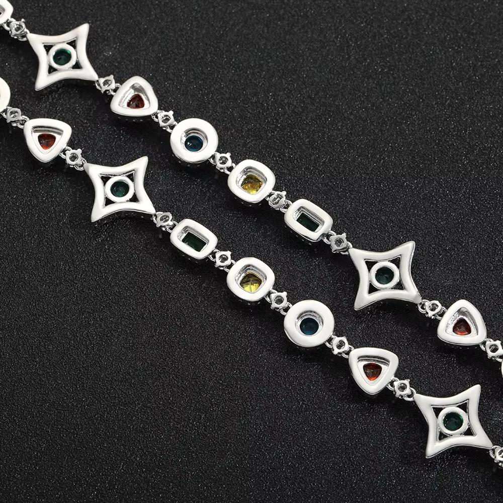 Hip Hop Jewelry Bling CZ Iced Out Geometric Bracelet Star Shape Rainbow Zircon Bracelet for Women and Me
