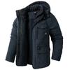 Winter Men's Jacket Large Size Warm Hooded Thickened Multi Pocket Casual Mid Length Coat