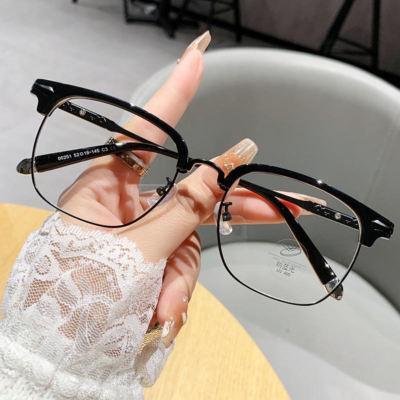 

Transparent Anti-Blue Light Student Half-Frame Kickoff Optical Frame, Male Retro Glasses 00251 чёрный
