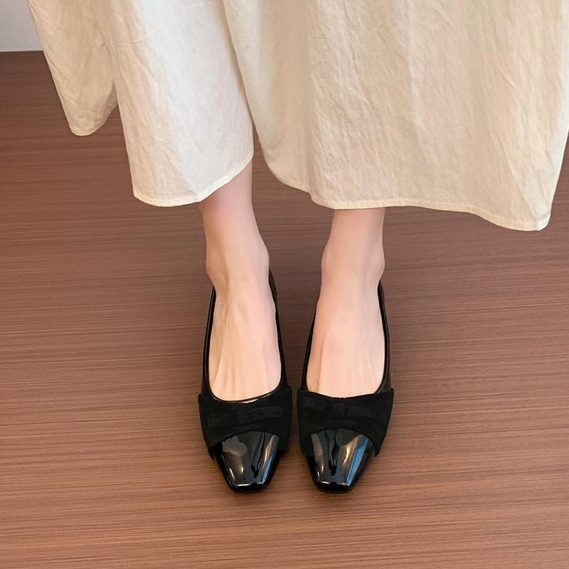 

Fashion 2025 Fashionable Spliced Wool Women s Loafers Soft Leather Ballet Heeled Pumps Single Shoes Round Toe Light Bow Women s Shoes 35 чёрный