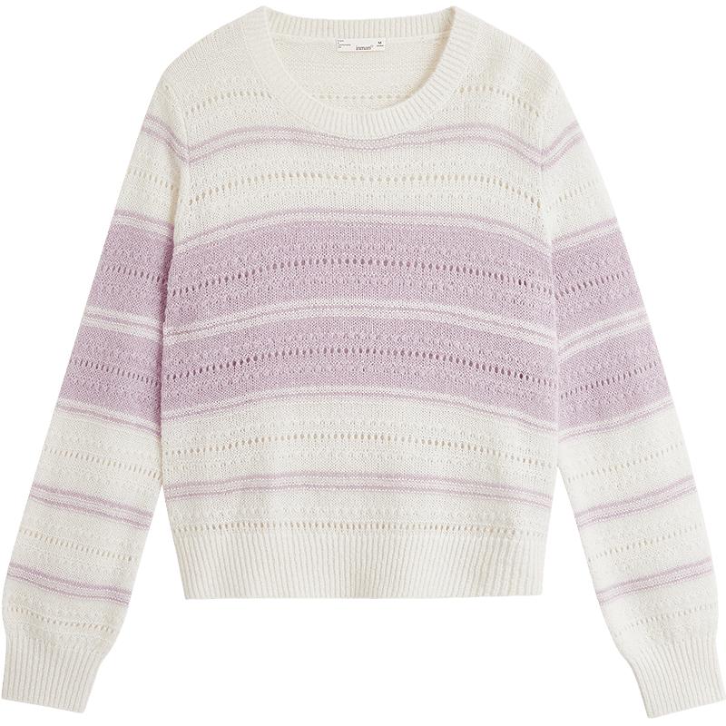 

INMAN Women s French Hollow Stripe Color-block Sweater M