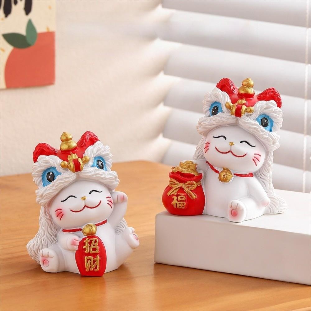 Kawaii Lucky Cat Sculpture Good Fortune New Year Cat Statue Home Decor