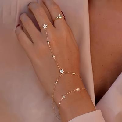 Fashion Ins Style Crystal Bracelet, Bestselling Finger & Hand Chain, Women'S Minimalist Geometric Design, Stylish Party Jewelry