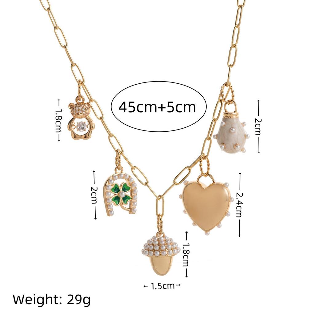 Trendy 18K Gold Stainless Steel Heart Pendant Necklace with Pearl