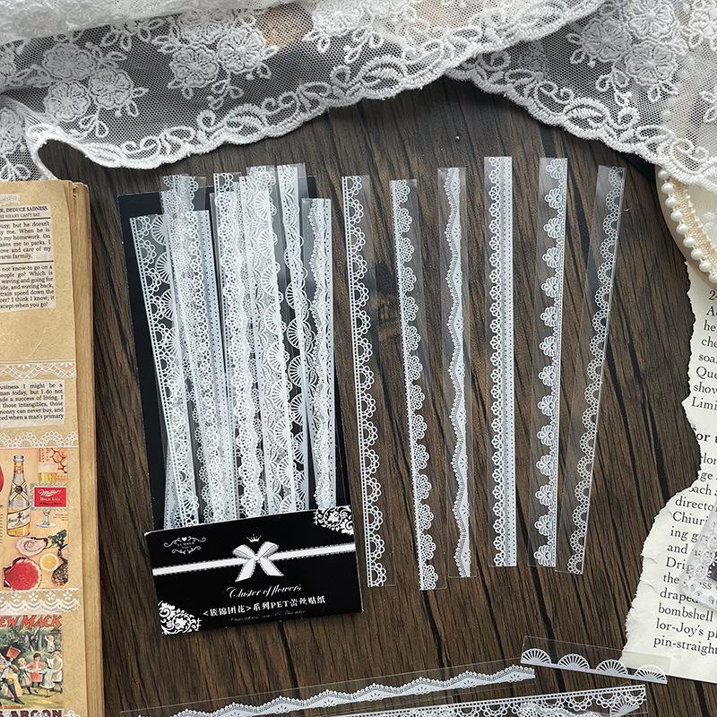 30 Stück/Beutel Florale Spitze Skalierbare Scrapbooking-Aufkleber PET Transparente Abziehbilder für DIY Handkonto Handyhülle Spiegel Bastelarbeiten